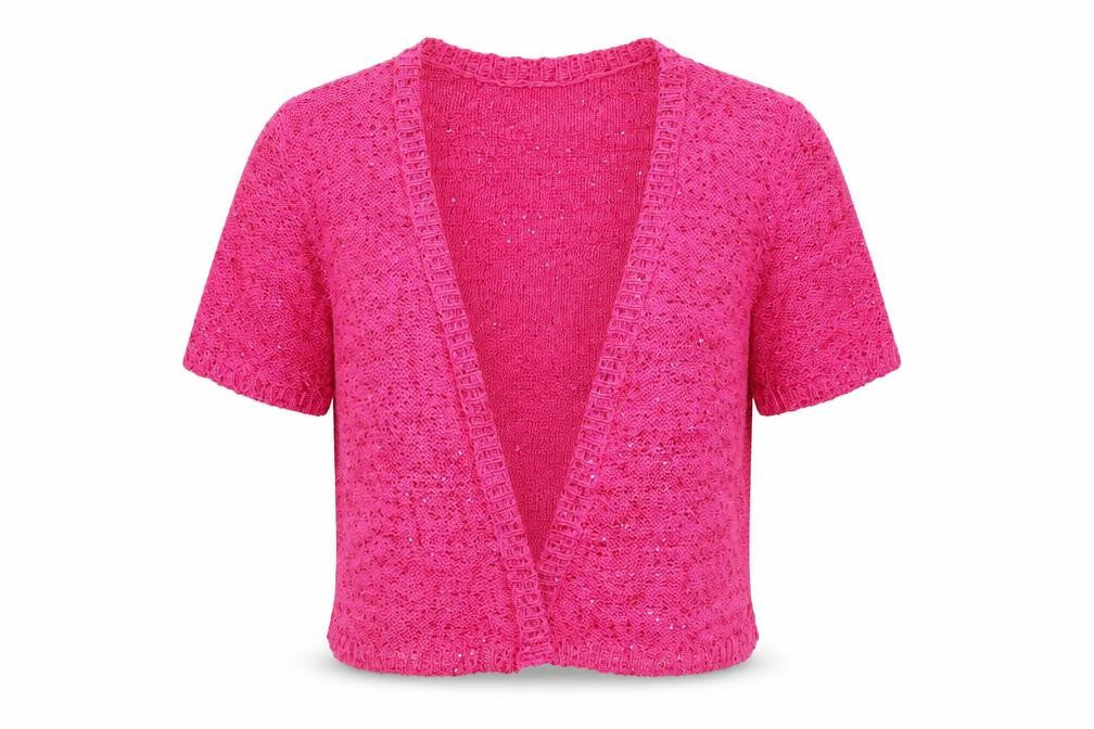 Front view of Savoir women’s pink wrap jumper, size UK 12