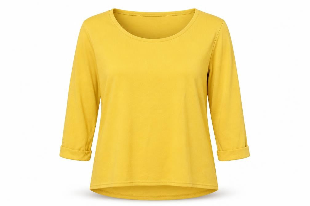 Front view of New Look women’s yellow basic blouse, size UK 14