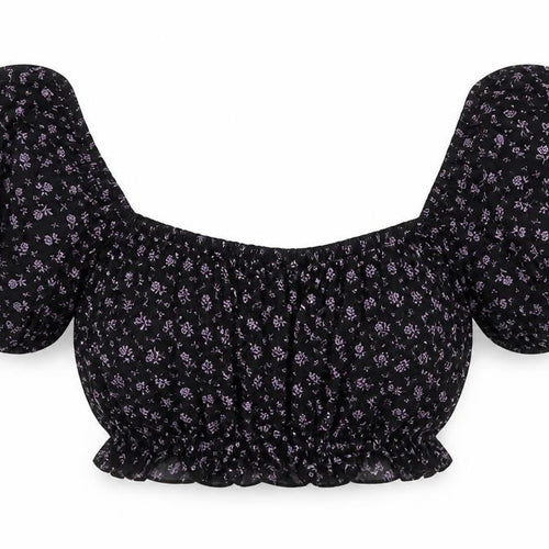 Boohoo Womens Black Floral  Cropped Blouse Size 14