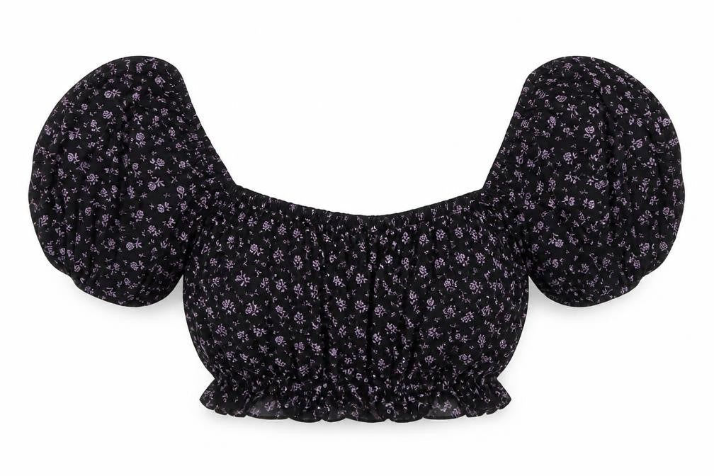 Boohoo Womens Black Floral  Cropped Blouse Size 14