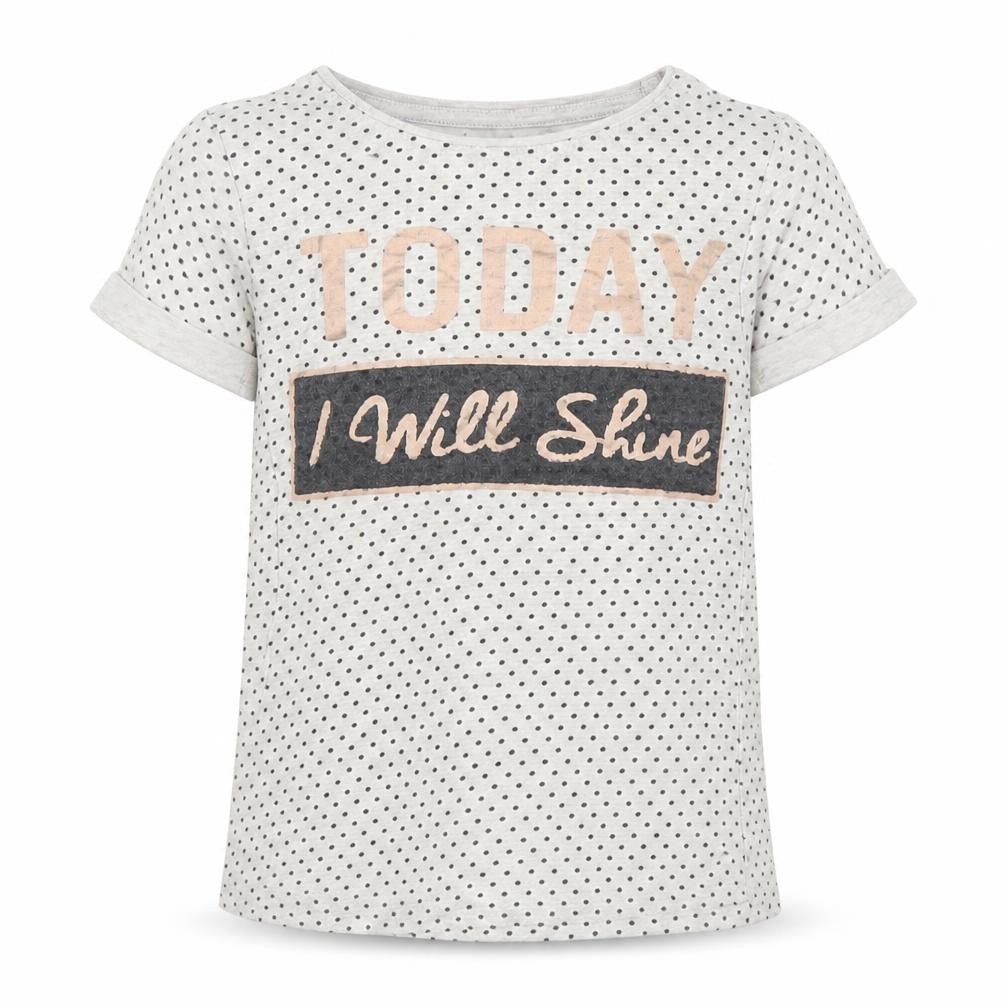 Front view of Young Dimension girls’ grey basic t-shirt, size 7-8, years