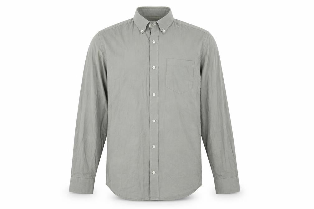 Front view of Premium men’s grey button-up, size S