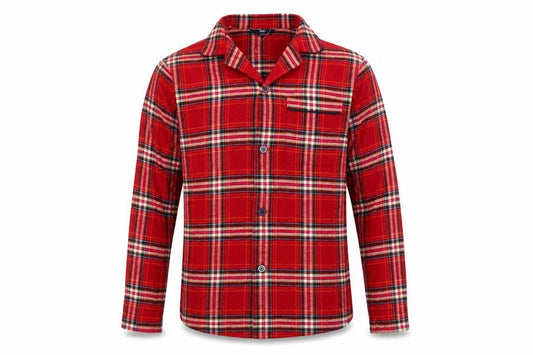 Front view of Marks & Spencer men’s red check button-up, size S