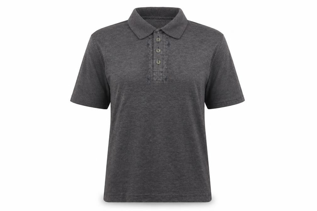 Front view of pacino women’s grey basic polo, size L