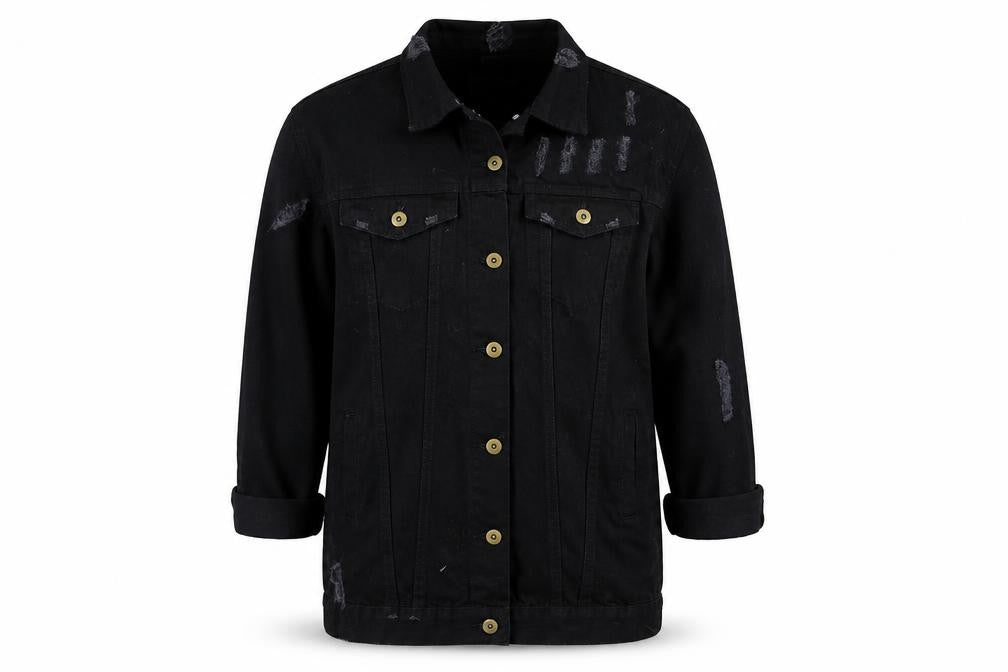Front view of Boohoo women’s black jacket coat, size UK 8