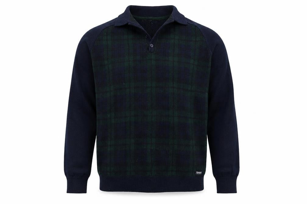 Front view of THREADABLE men’s blue fair isle jumper, size L