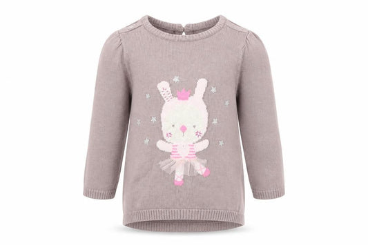 Front view of Tu girls’ pink jumper, size 3-6, months - bunny
