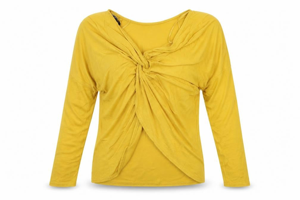 Front view of New Look women’s yellow basic t-shirt, size UK 10