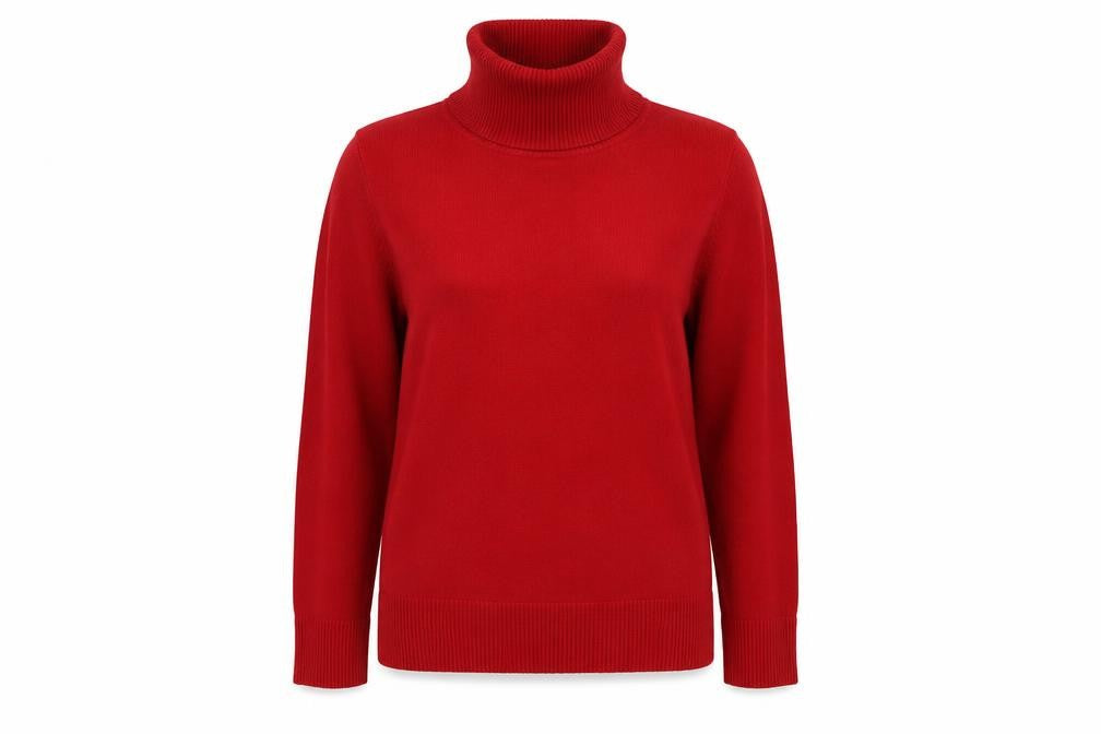 Front view of BHS women’s red knit jumper, size UK 12