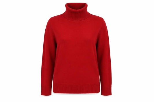 Front view of BHS women’s red knit jumper, size UK 12