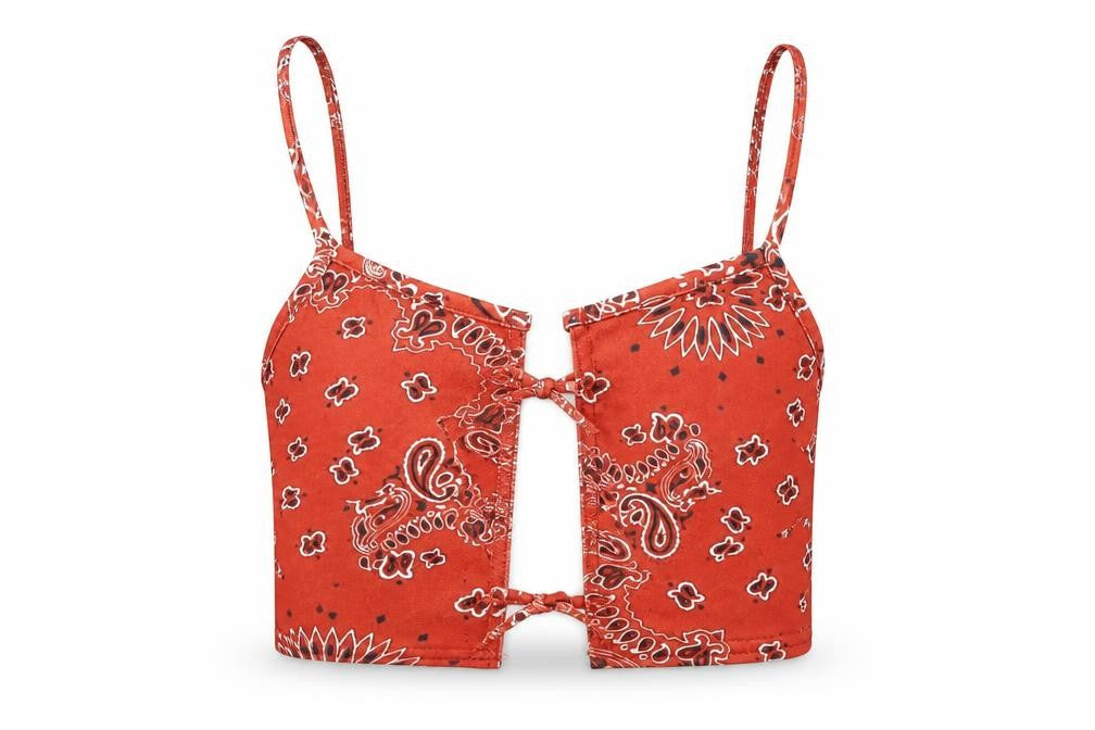 Front view of PRETTYLITTLETHING women’s red cropped tank, size UK 10