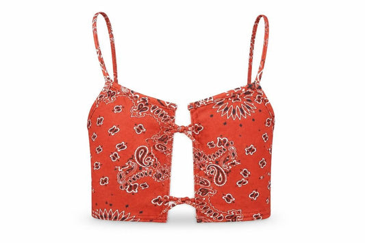 Front view of PRETTYLITTLETHING women’s red cropped tank, size UK 10