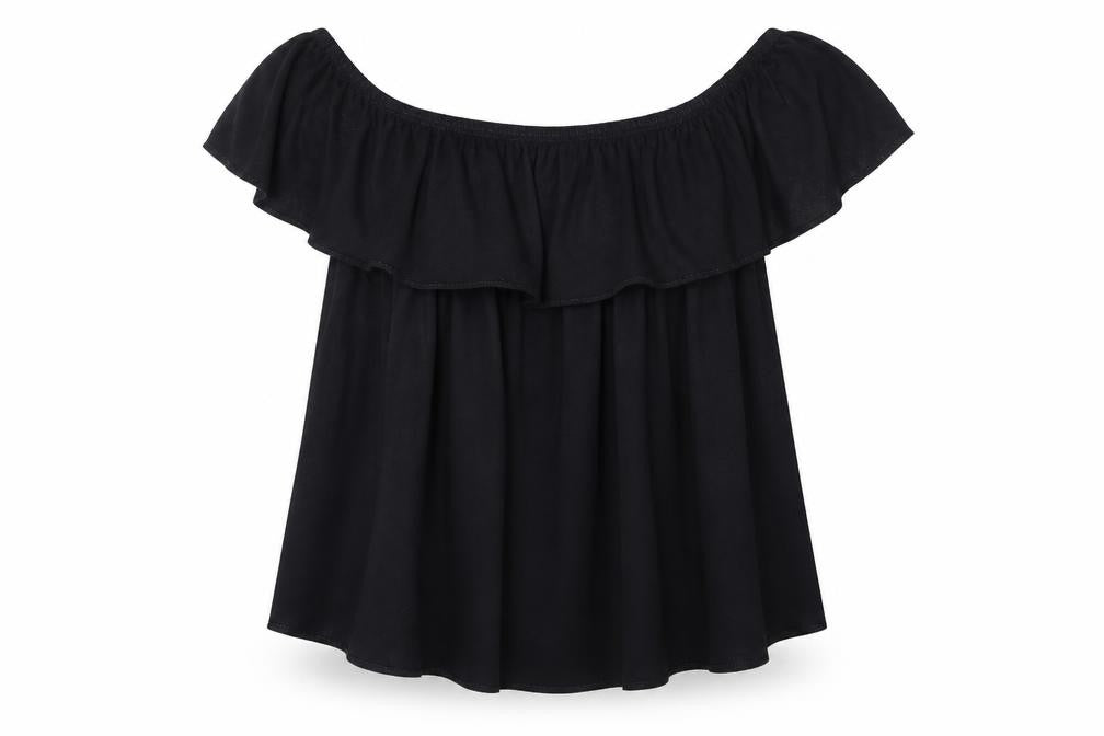 Front view of Topshop women’s black basic blouse, size UK 10