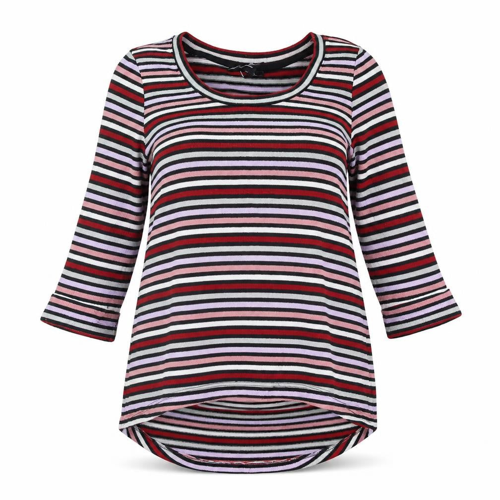 Front view of New Look women’s multicoloured striped jumper, size UK 6