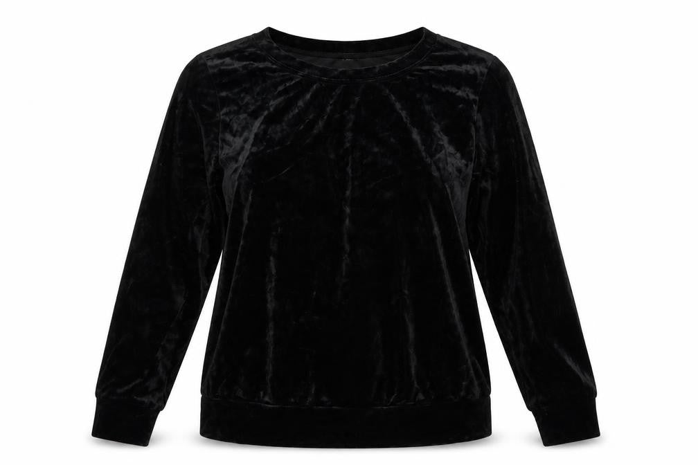 Front view of Matty M women’s black pullover sweatshirt, size M