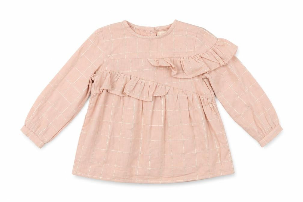Front view of Primark girls’ pink check shift, size 18-24, months