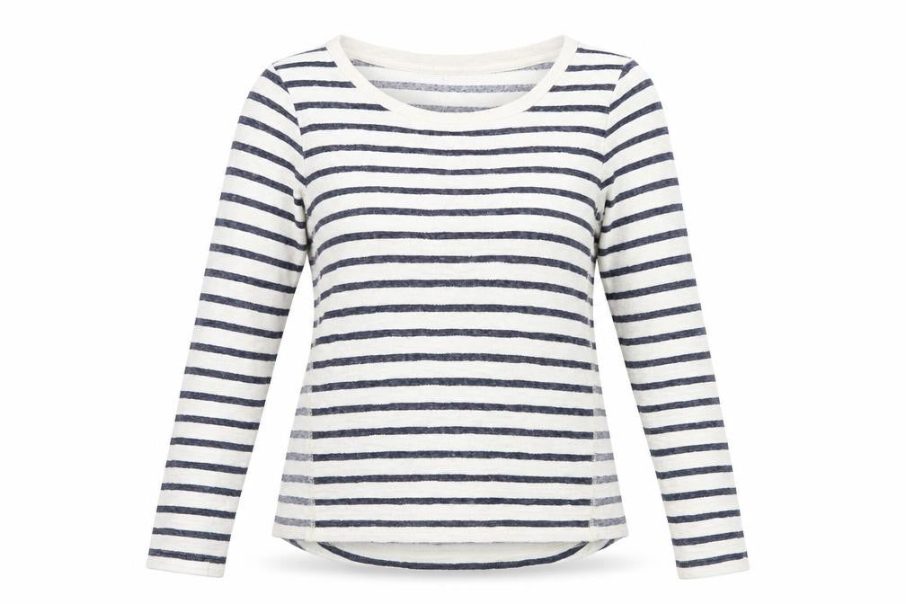 Front view of Gap women’s blue striped jumper, size M