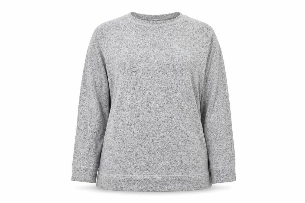 Front view of Lounger Bear women’s grey jumper, size UK 18