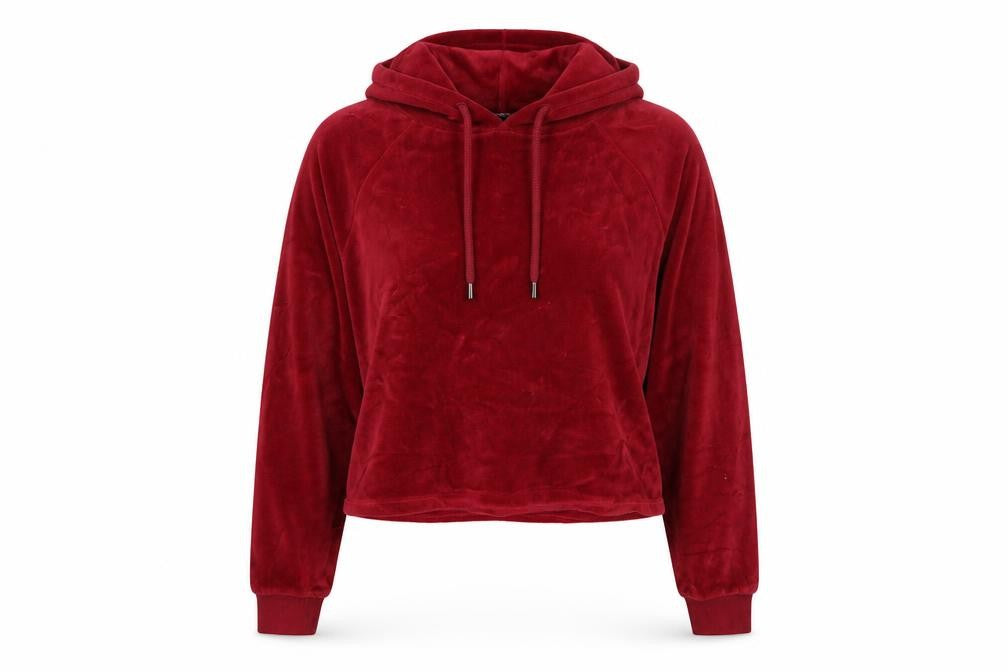 Front view of BDG women’s red pullover hoodie, size XS