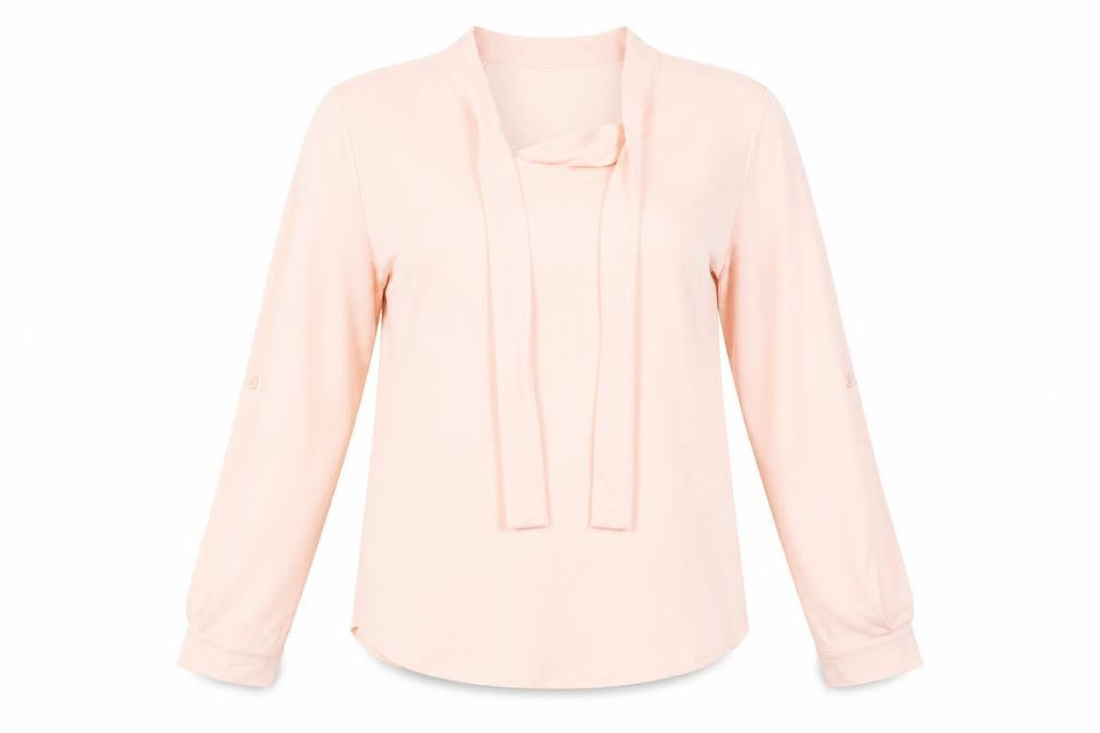 Front view of Abollria women’s pink basic blouse, size L