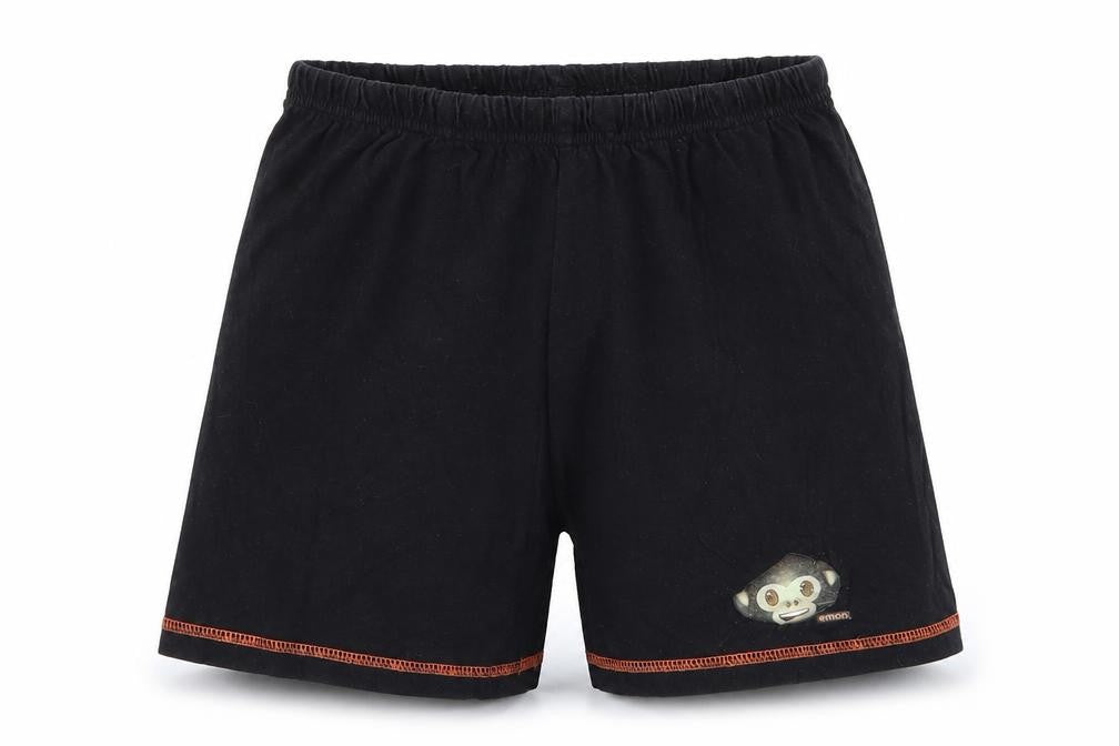 Front view of Preworn boys’ black sweat shorts, size 8-9, years - monkey