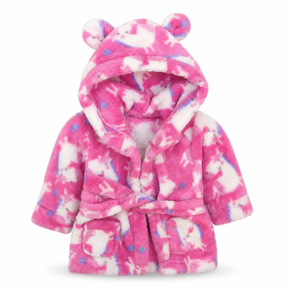 Front view of Studio girls’ pink solid fleece kimono robe, size 3-6, months