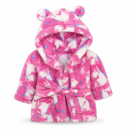 Front view of Studio girls’ pink solid fleece kimono robe, size 3-6, months