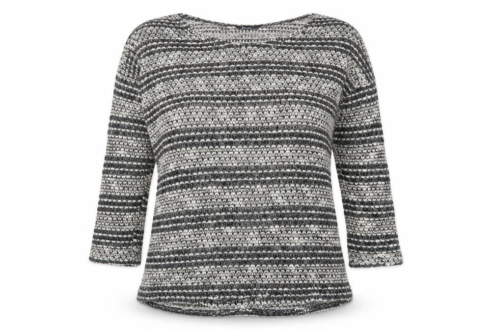 Front view of Dorothy Perkins women’s grey striped jumper, size UK 16