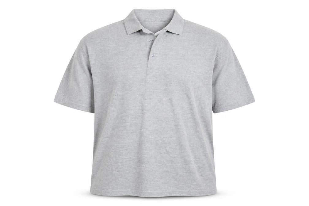 Front view of Wrap men’s grey polo, size 2XL