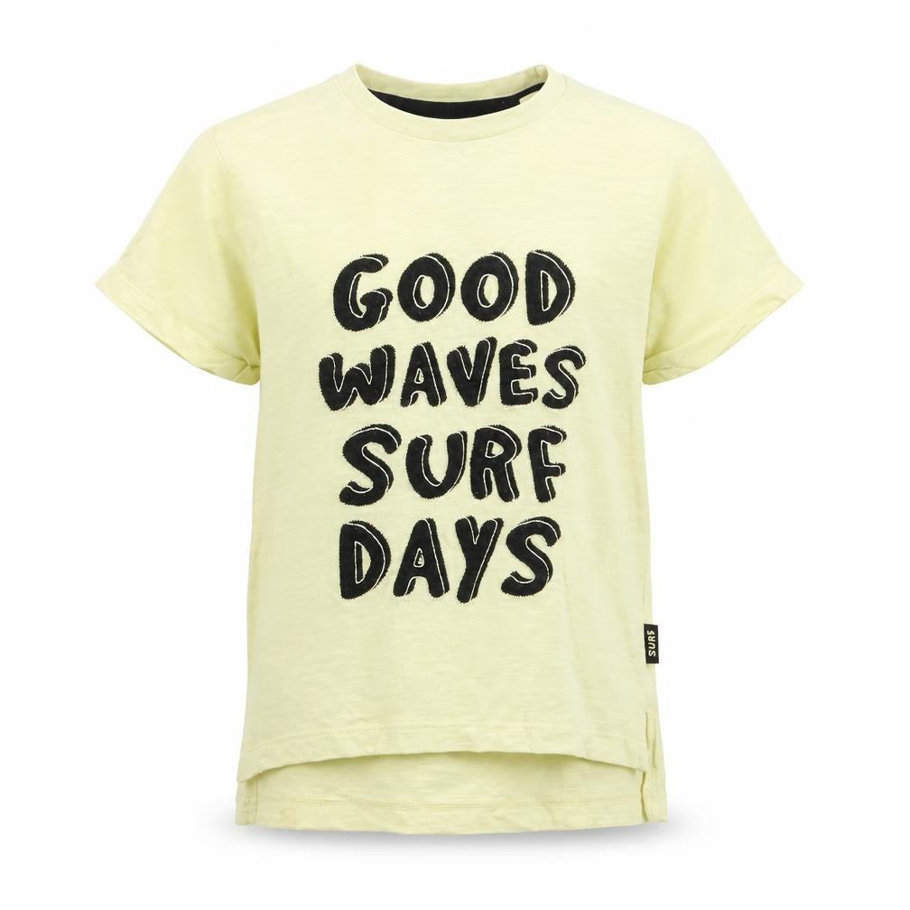 Front view of Primark boys’ yellow basic t-shirt, size 5-6, years