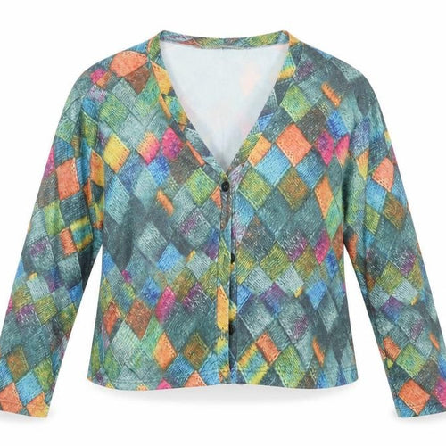 MissLook Womens Green Geometric  Cardigan Jumper Size M