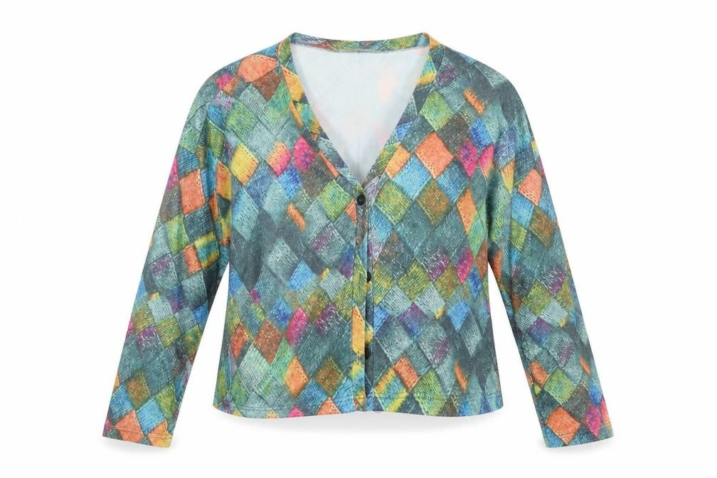 MissLook Womens Green Geometric  Cardigan Jumper Size M