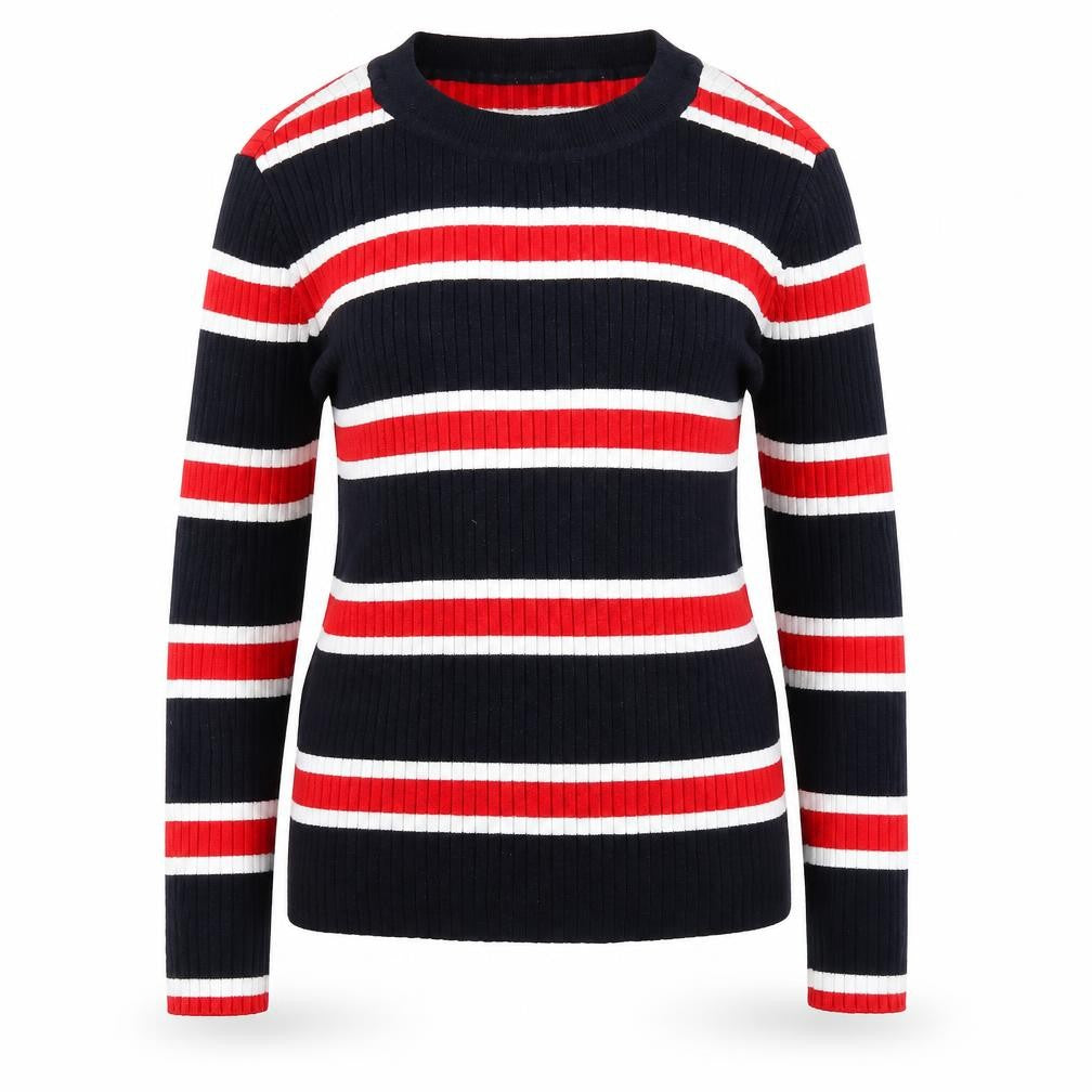 Front view of Divided women’s blue striped knit jumper, size M