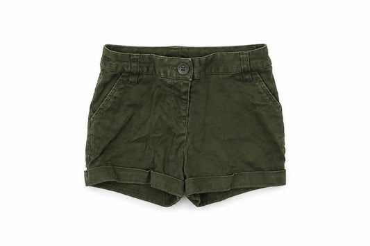 Front view of Next girls’ green batik cargo shorts, size 4, years