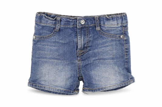 Front view of Preworn girls’ blue denim cut-off shorts, size 3, years