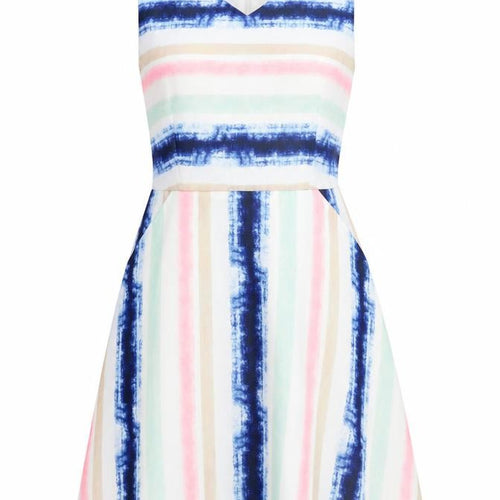 Mela London Womens White Striped  Fit & Flare  Size 10