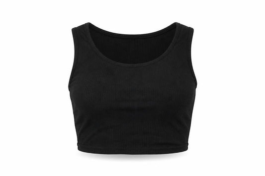 Front view of PRETTYLITTLETHING women’s black basic tank, size UK 12
