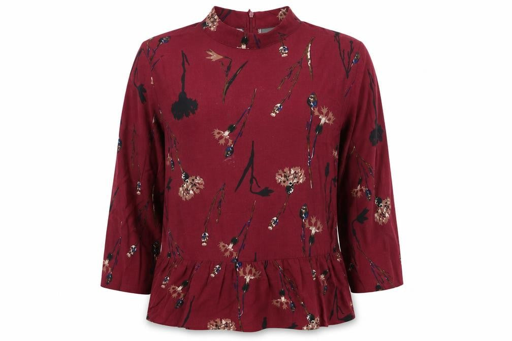ICHI Womens Brown Floral  Basic Blouse Size M