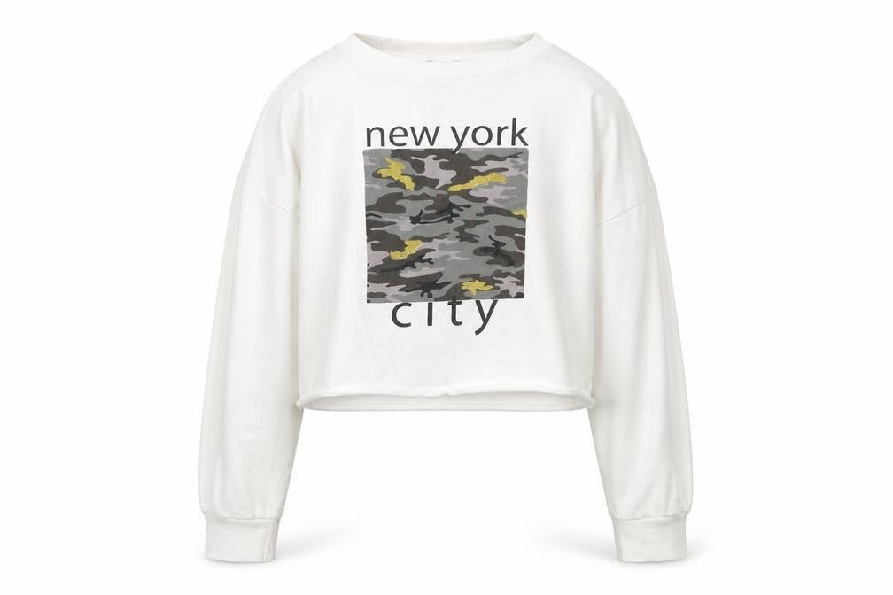 Front view of New Look girls’ white pullover hoodie, size 14-15, years