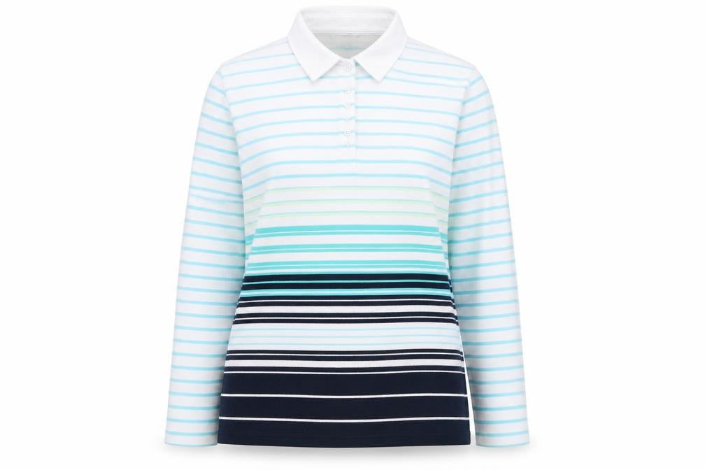 Bonmarché Womens Blue Striped Basic Polo Size XL