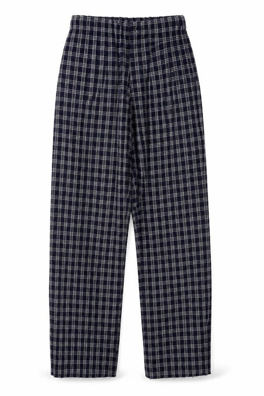 Front view of brady melville women’s blue check trousers, size UK 24, in, 28-inch leg