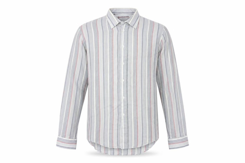 Front view of Finesse men’s grey striped button-up, size 16