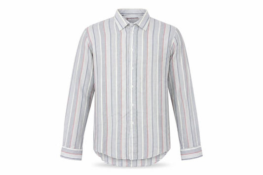 Front view of Finesse men’s grey striped button-up, size 16