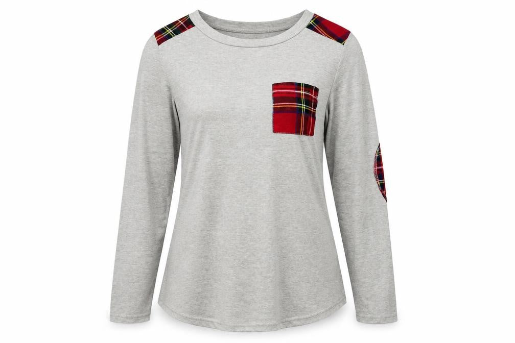 Front view of Blooming Jelly women’s grey check basic t-shirt, size S