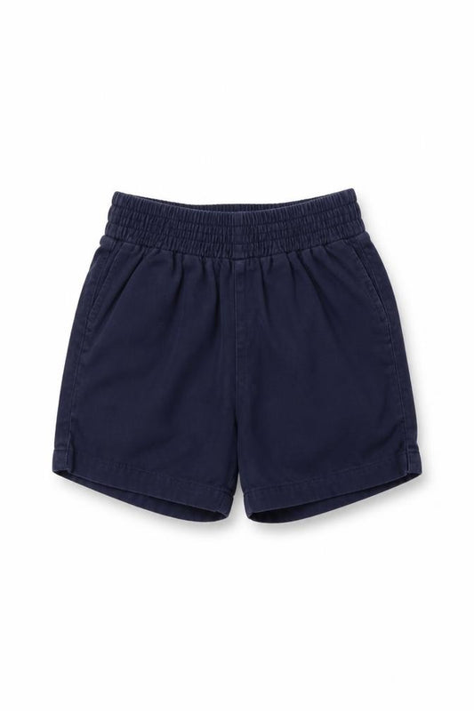 Front view of George girls’ blue chino shorts, size 4-5, years - elastic waist band