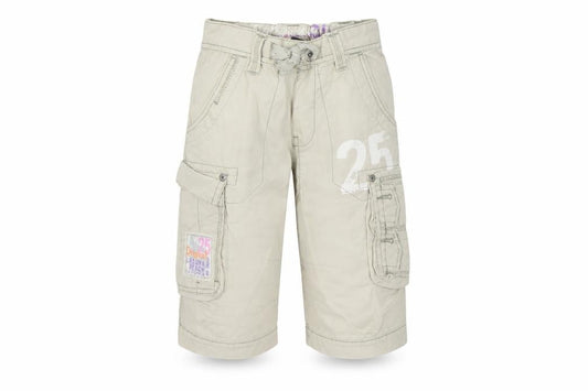Front view of Next boys’ beige ikat chino trousers, size 7, years