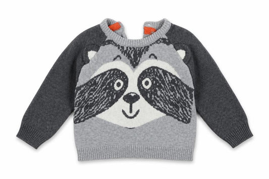 Front view of Early Days girls’ grey jumper, size 3-6, months - animal design