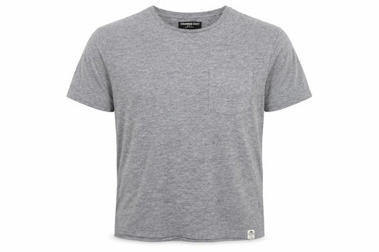 Front view of Cedarwood State men’s grey t-shirt, size S, - washable mark