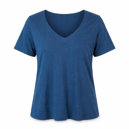 Front view of JustFab women’s blue basic polo, size S