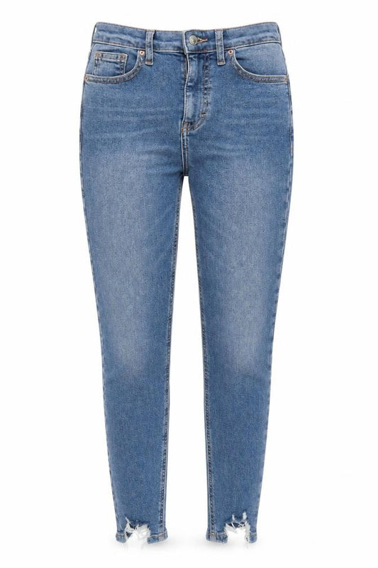 Front view of Topshop women’s blue denim skinny jeans, size UK 24, in, 28-inch leg